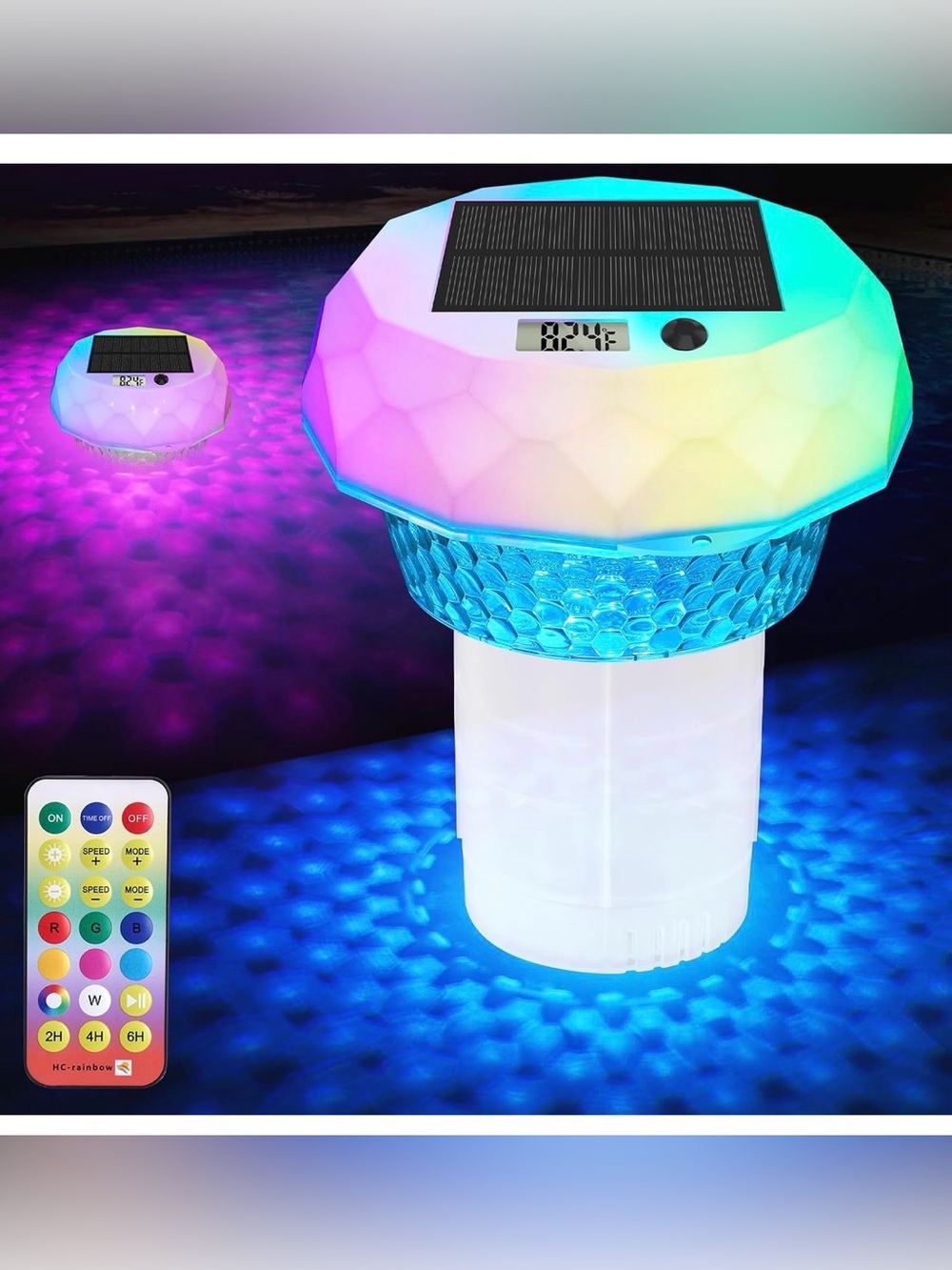 Solar Powered Pool Chlorine Floater with Digital Thermometer & LED Light